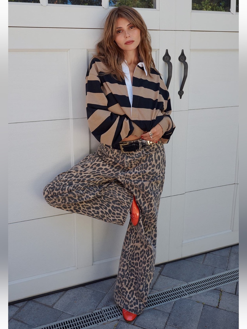 Good American Leopard-Print Wide-Leg Pants in Brown & Black